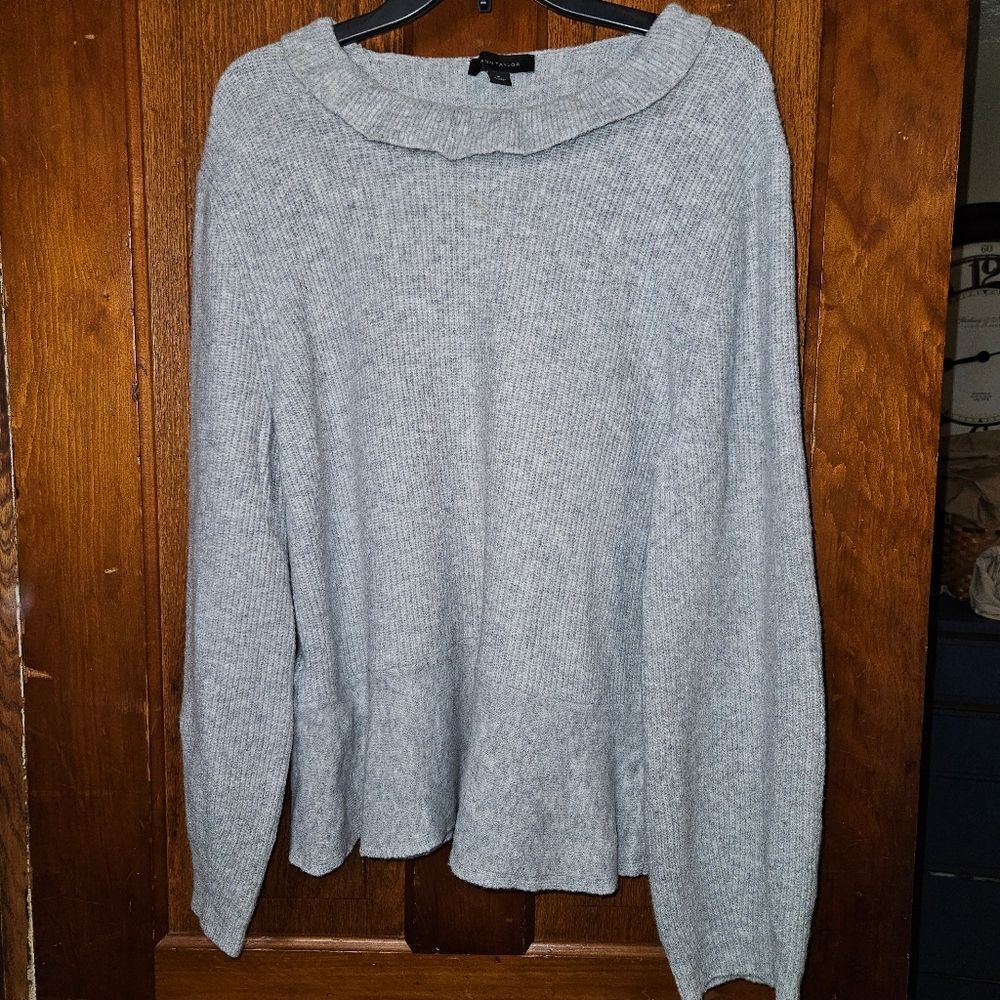 Ann Taylor Heather Gray Knit Sweater XL | Cozy Textured Pullover Winter Staple‎